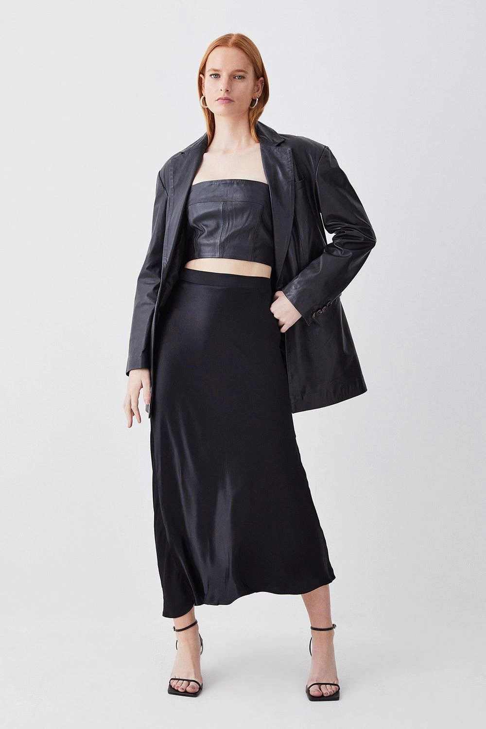Karen Millen Tall Satin Viscose Woven Skirt - Image 3