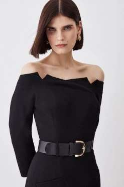 Karen Millen Tall Structured Crepe Off Shoulder Belted Pencil