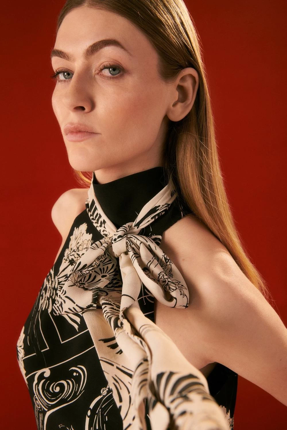 Karen Millen The Founder Koi Printed Tie Neck Woven Blouse - Image 3