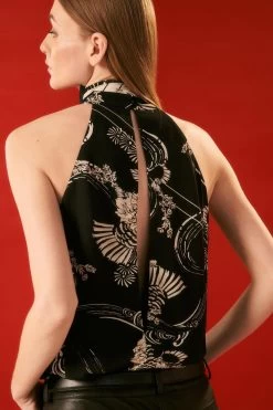 Karen Millen The Founder Koi Printed Tie Neck Woven Blouse