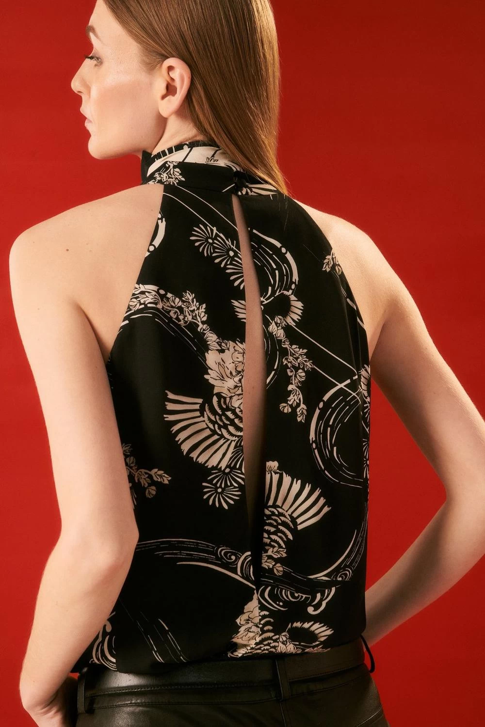 Karen Millen The Founder Koi Printed Tie Neck Woven Blouse