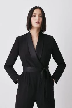 Karen Millen Tuxedo Belted Wrap Jumpsuit