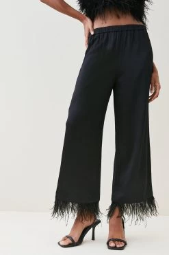 Karen Millen Viscose Satin Back Crepe Feather Hem Trouser