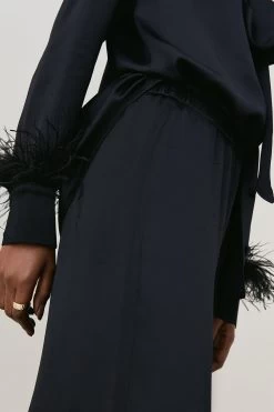 Karen Millen Viscose Satin Feather Cuff Tie Neck Shirt