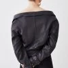 Karen Millen Washed Leather Off The Shoulder Biker Jacket
