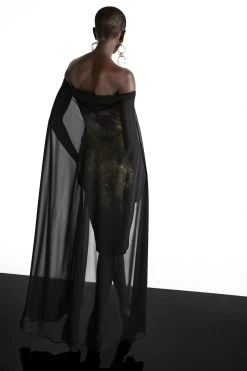 Karen Millen Weston Abstract Crystal Print Midi Cape Dress