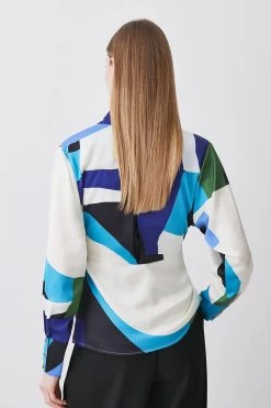 Karen Millen Abstract Colour Block Satin Blouse