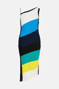 Karen Millen Asymmetric Colour Block Knit Bandage Dress