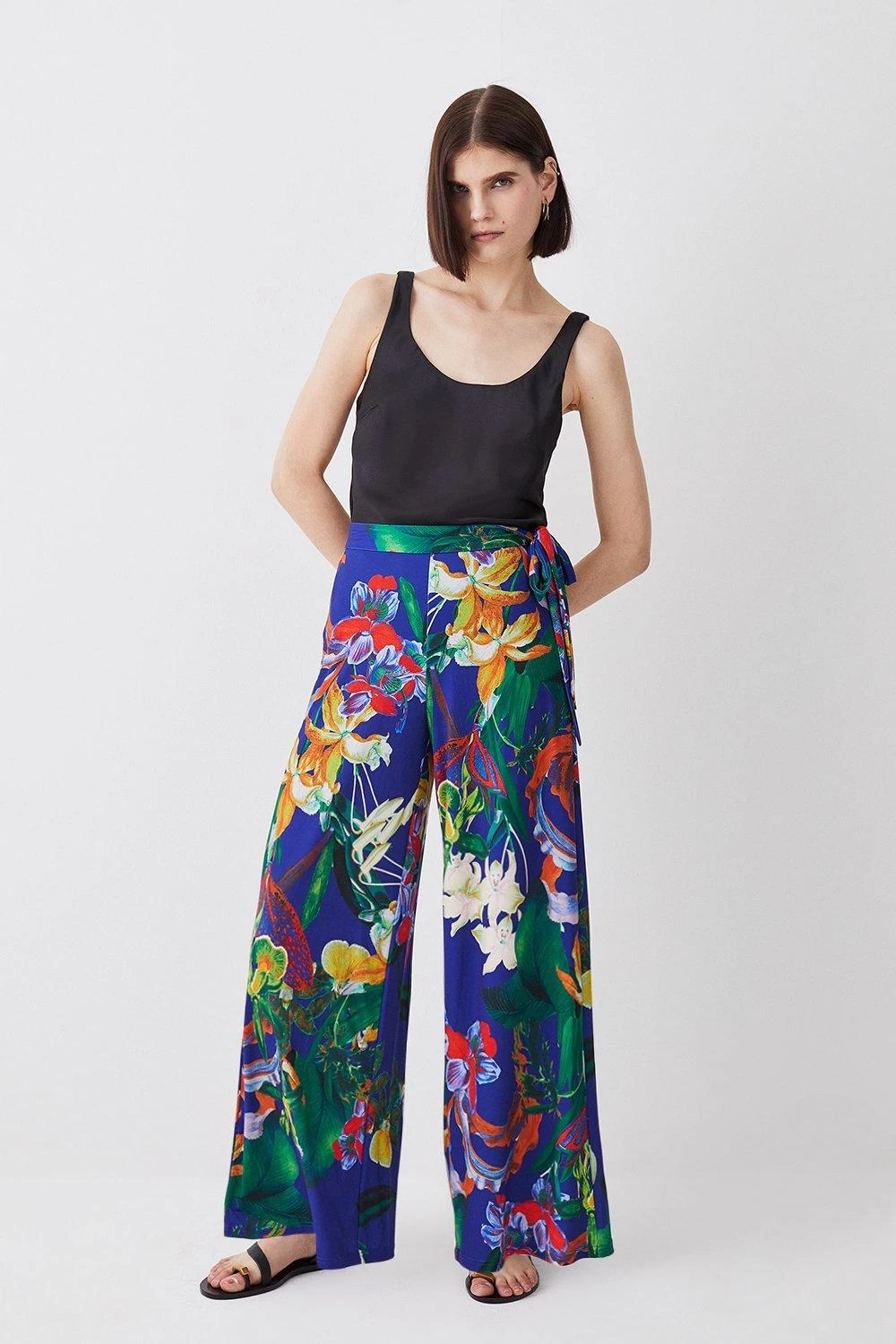 Karen Millen Floral Print Wide Leg Waist Tie Jersey Trousers - Image 3