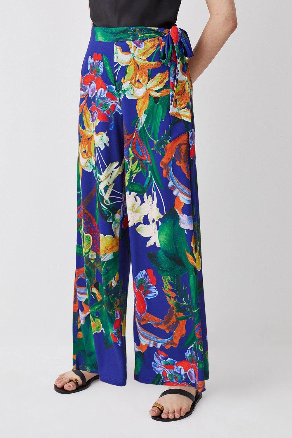 Karen Millen Floral Print Wide Leg Waist Tie Jersey Trousers - Image 4