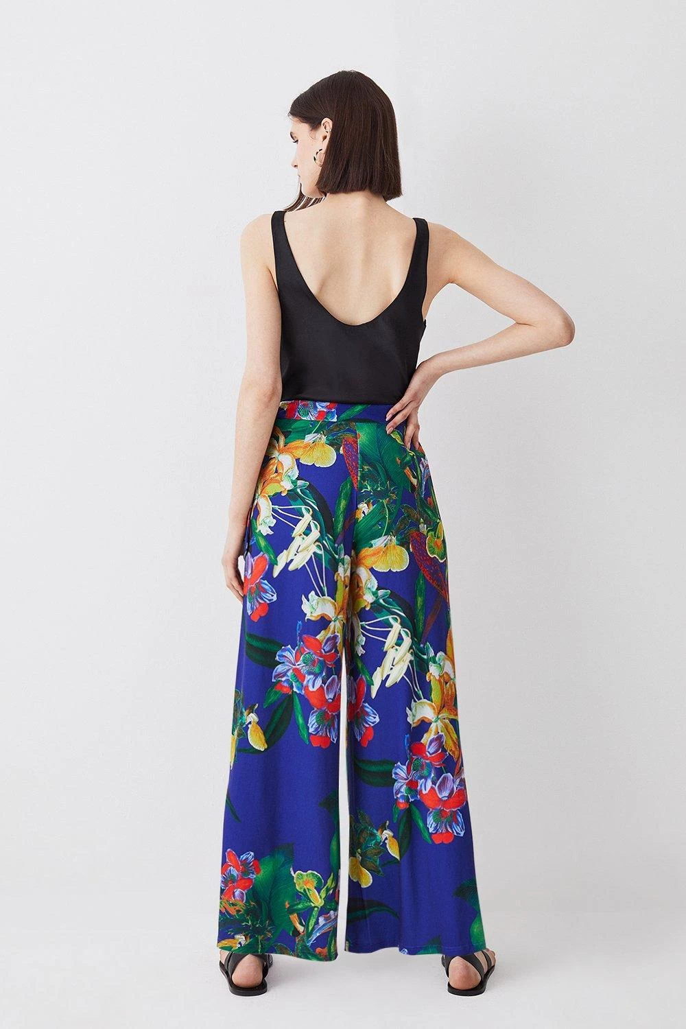 Karen Millen Floral Print Wide Leg Waist Tie Jersey Trousers - Image 5