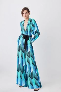 Karen Millen Geo Print Belted Woven Jumpsuit
