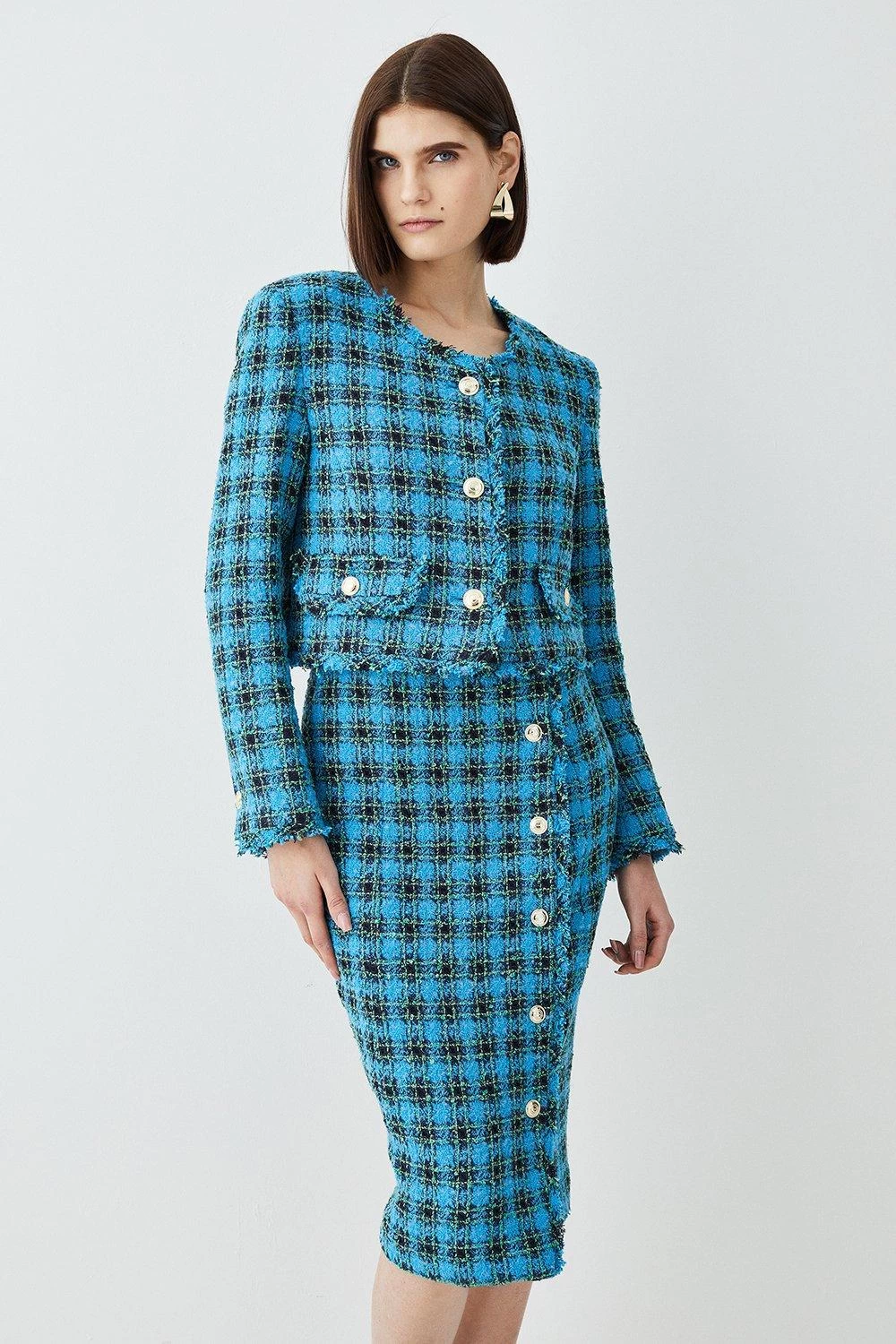 Karen Millen Italian Check Boucle Tailored Pencil Skirt - Image 2