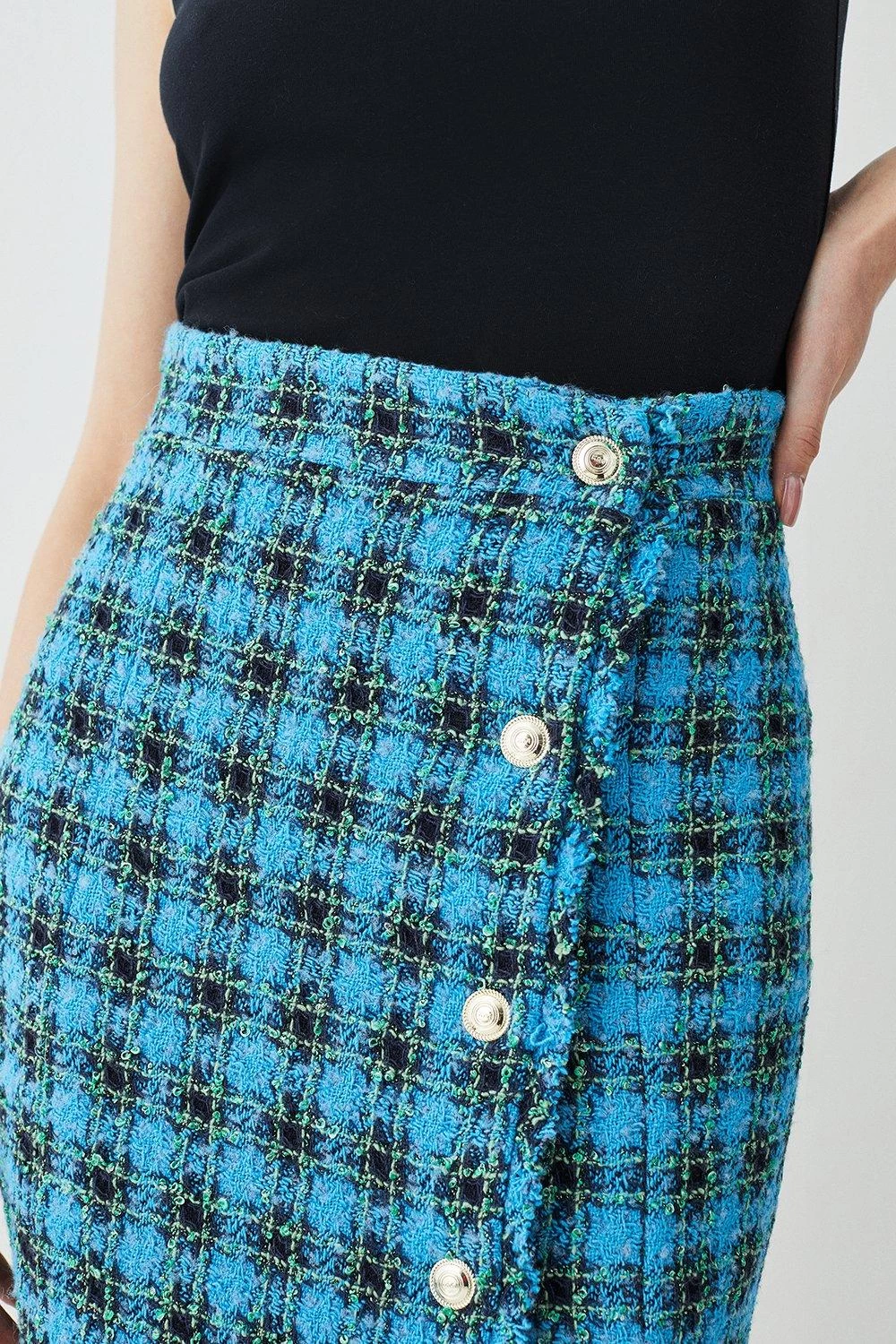 Karen Millen Italian Check Boucle Tailored Pencil Skirt - Image 4