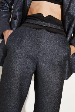 Karen Millen Metallic Jacquard Waistband Detail Slim Leg Trouser