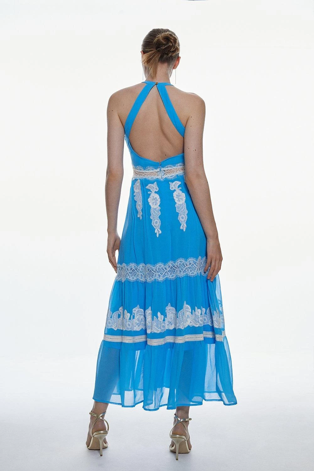 Karen Millen Mixed Lace & Embroidered Woven Halter Maxi Dress - Image 2