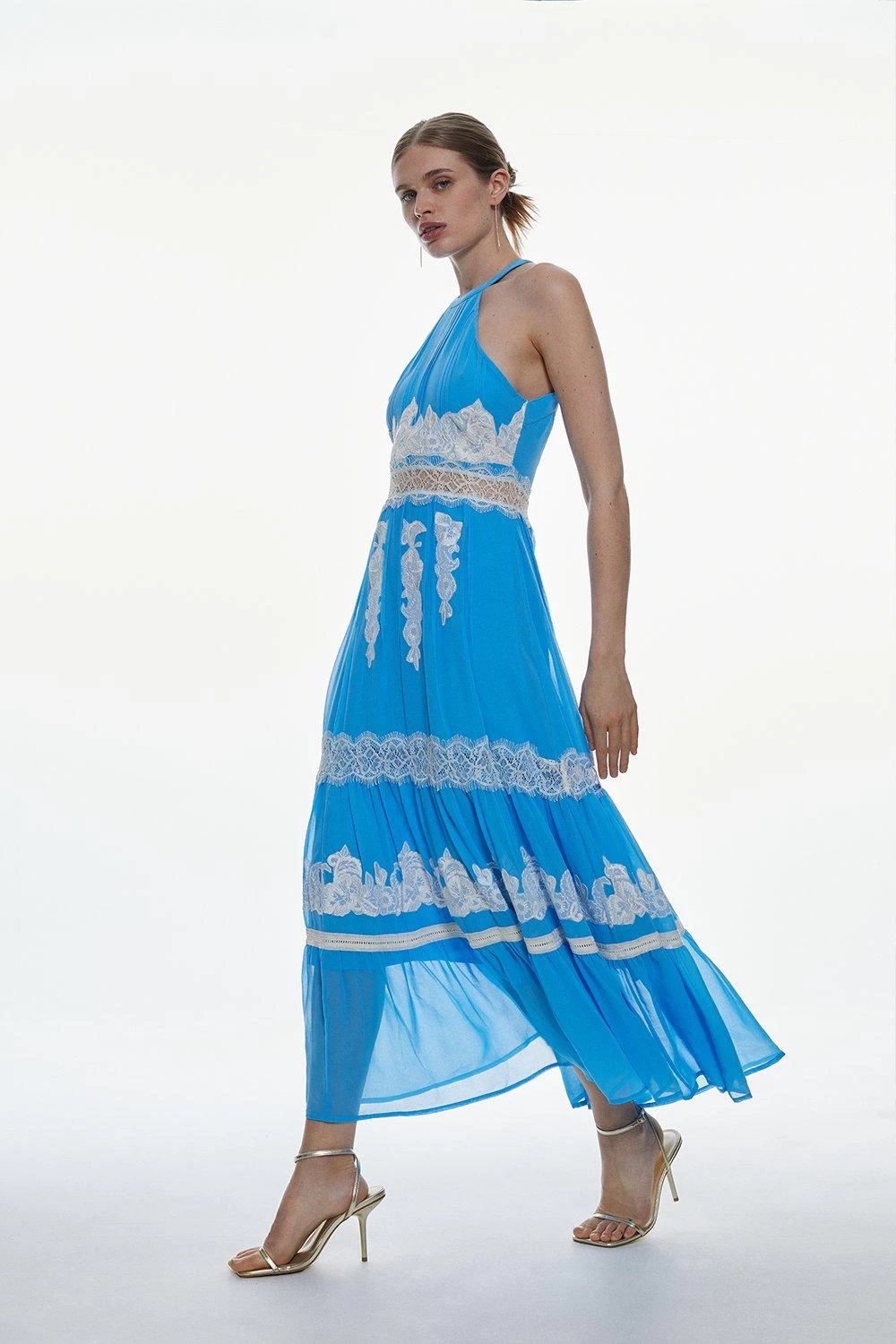 Karen Millen Mixed Lace & Embroidered Woven Halter Maxi Dress - Image 5
