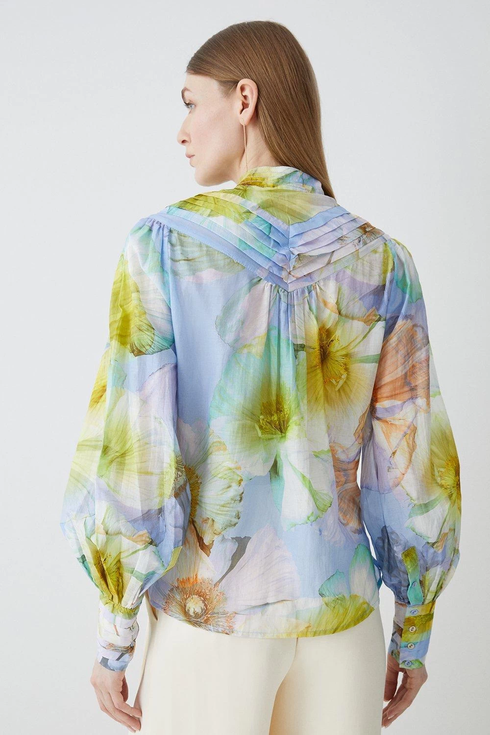 Karen Millen Photographic Floral Balloon Sleeve Silk Cotton Blouse - Image 3