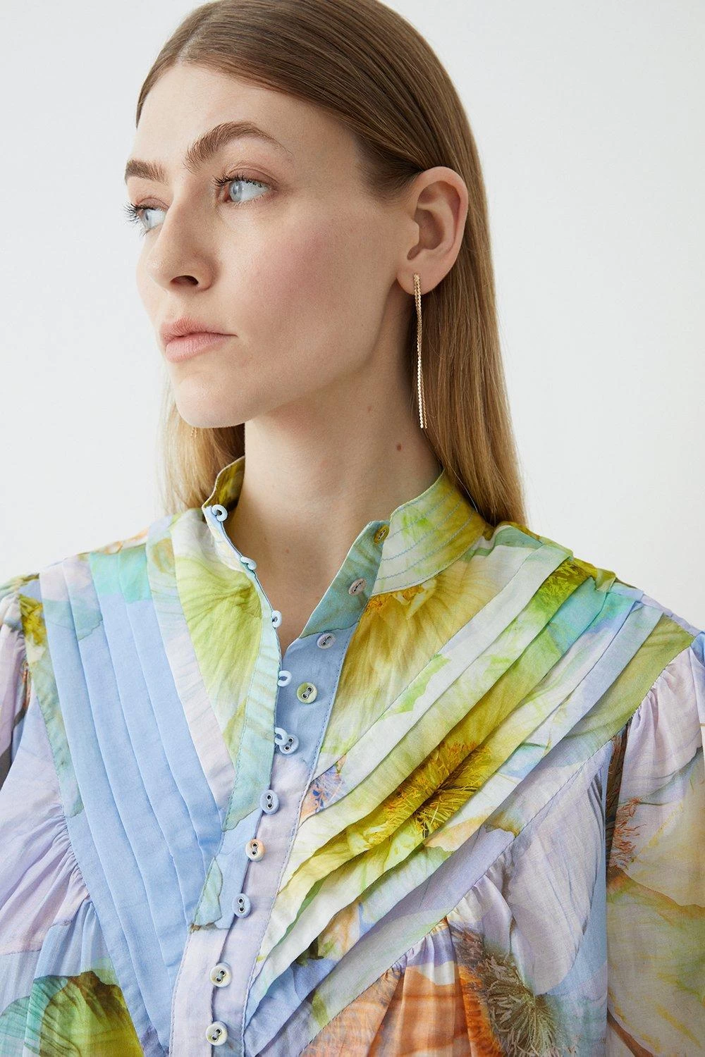 Karen Millen Photographic Floral Balloon Sleeve Silk Cotton Blouse - Image 4