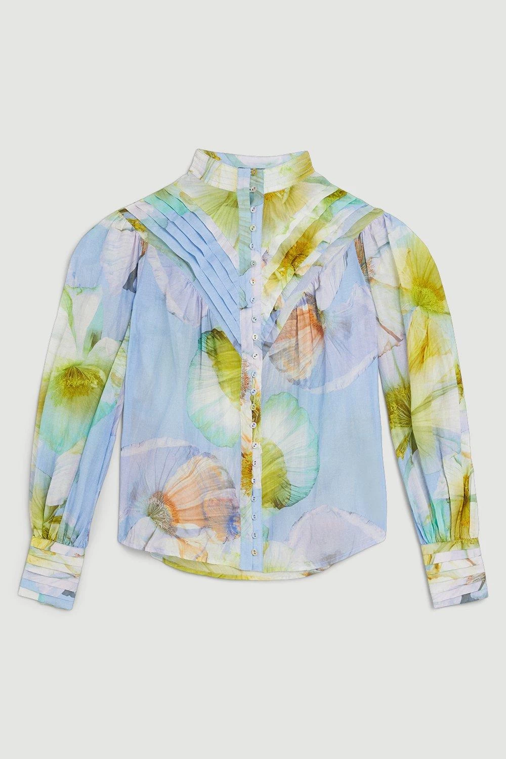 Karen Millen Photographic Floral Balloon Sleeve Silk Cotton Blouse