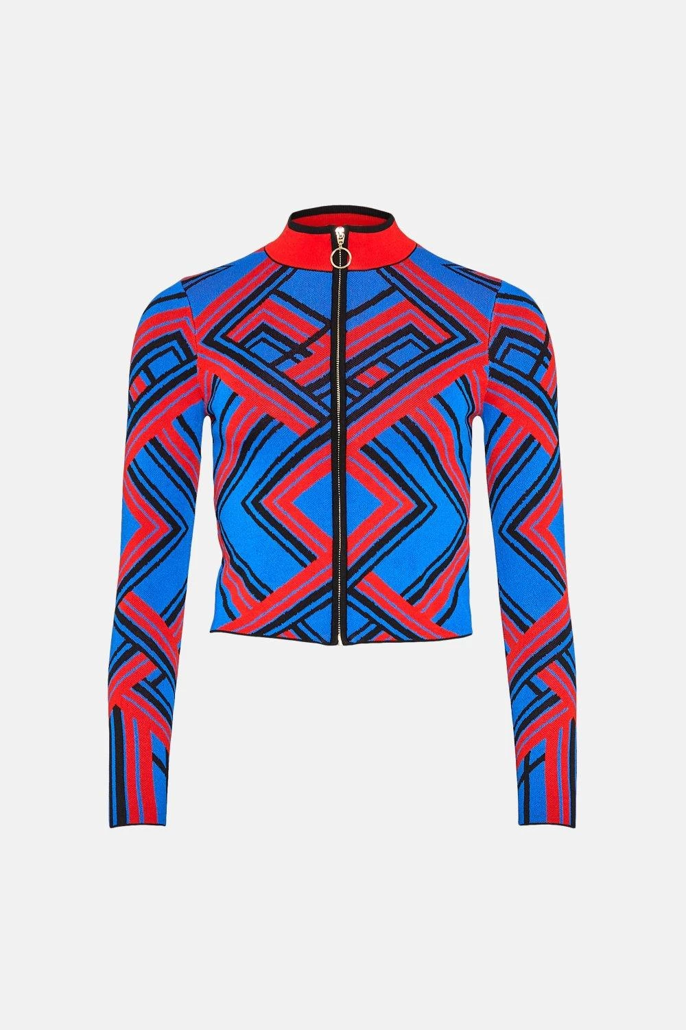 Karen Millen Placement Stripe Jacquard Zip Through Jacket - Image 3