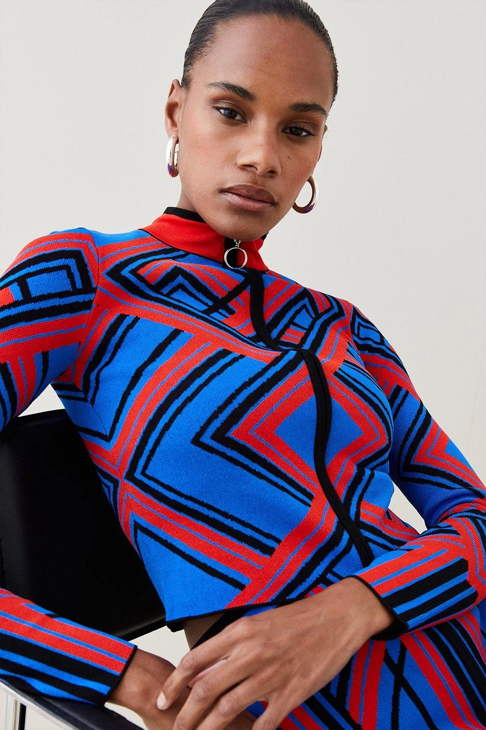 Karen Millen Placement Stripe Jacquard Zip Through Jacket - Image 4