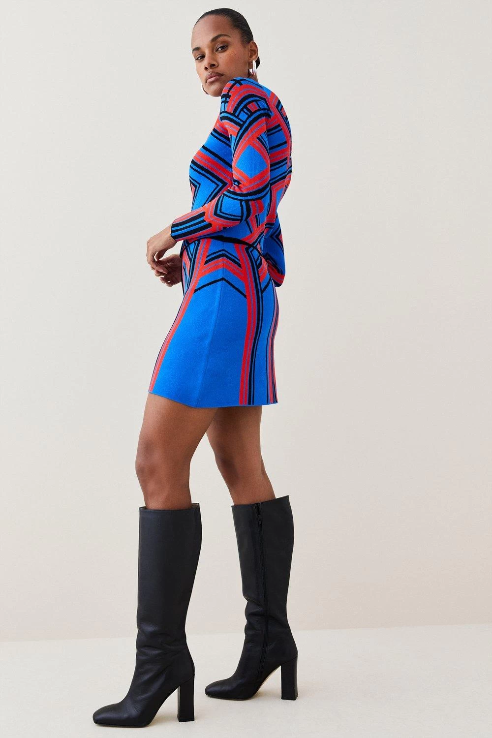 Karen Millen Placement Stripe Jacquard Zip Through Jacket