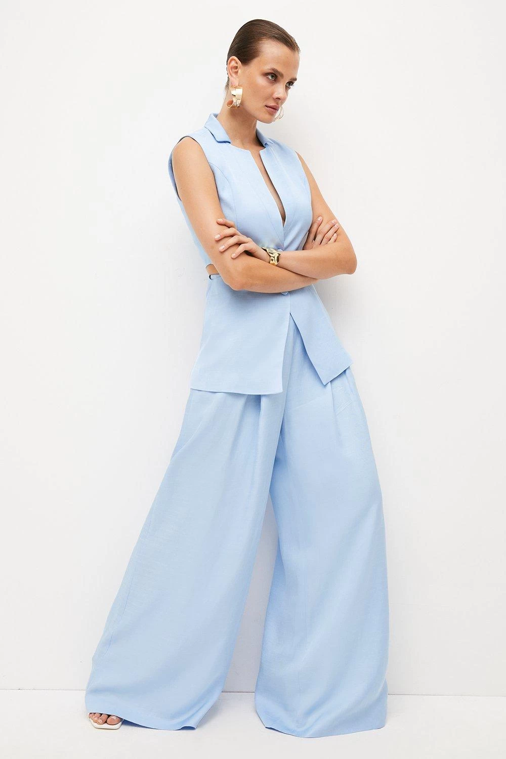 Karen Millen Premium Polished Linen Cut Out Waistcoat - Image 3