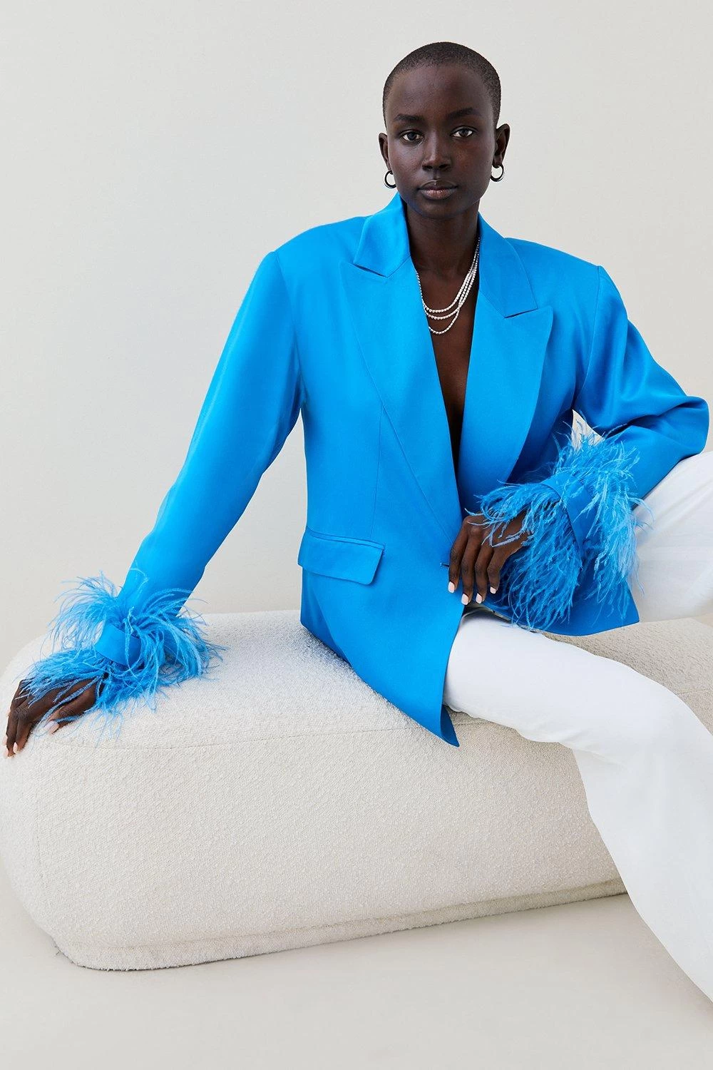 Karen Millen Satin Single Breasted Feather Cuff Blazer - Image 2