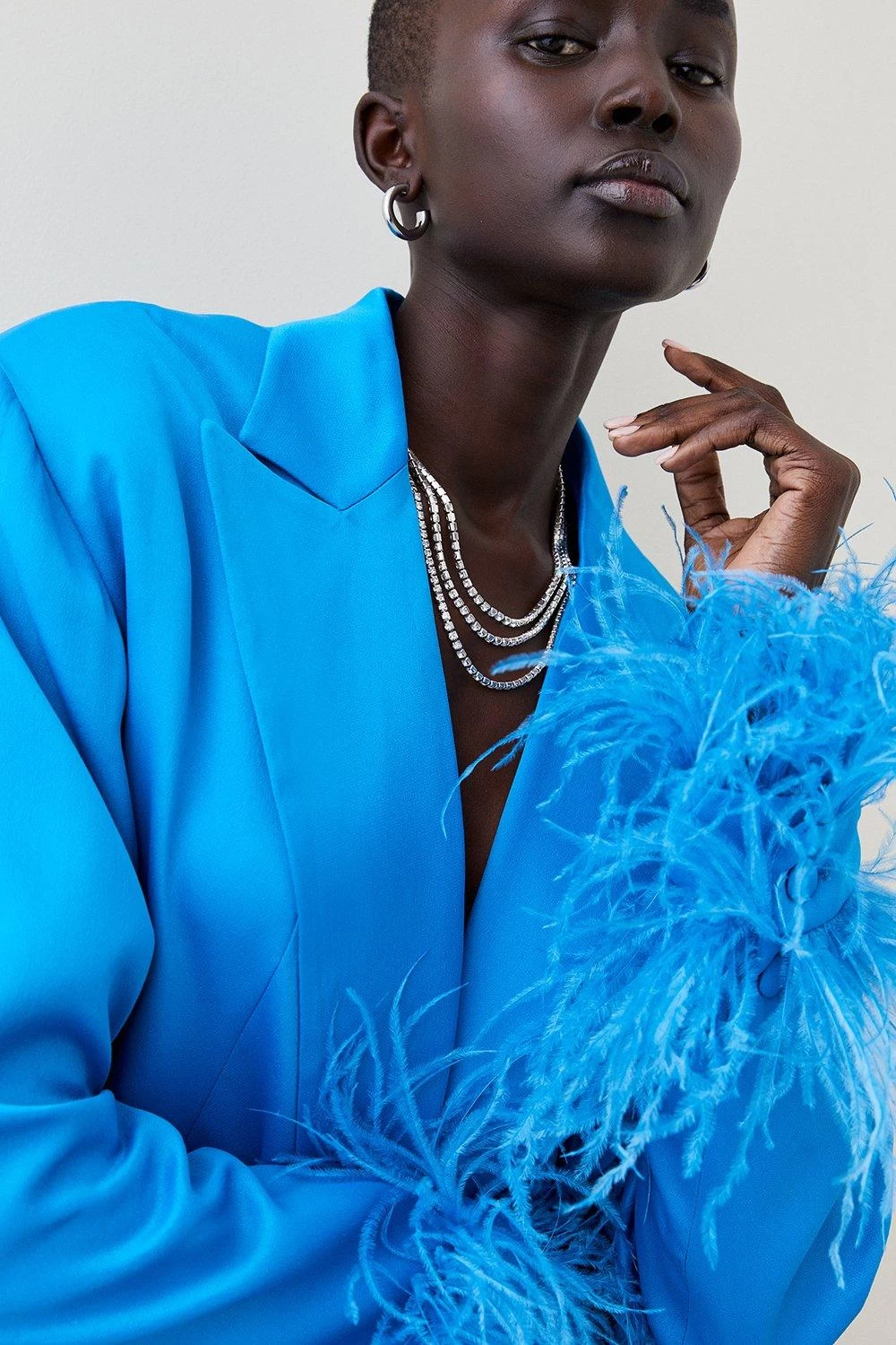 Karen Millen Satin Single Breasted Feather Cuff Blazer - Image 4