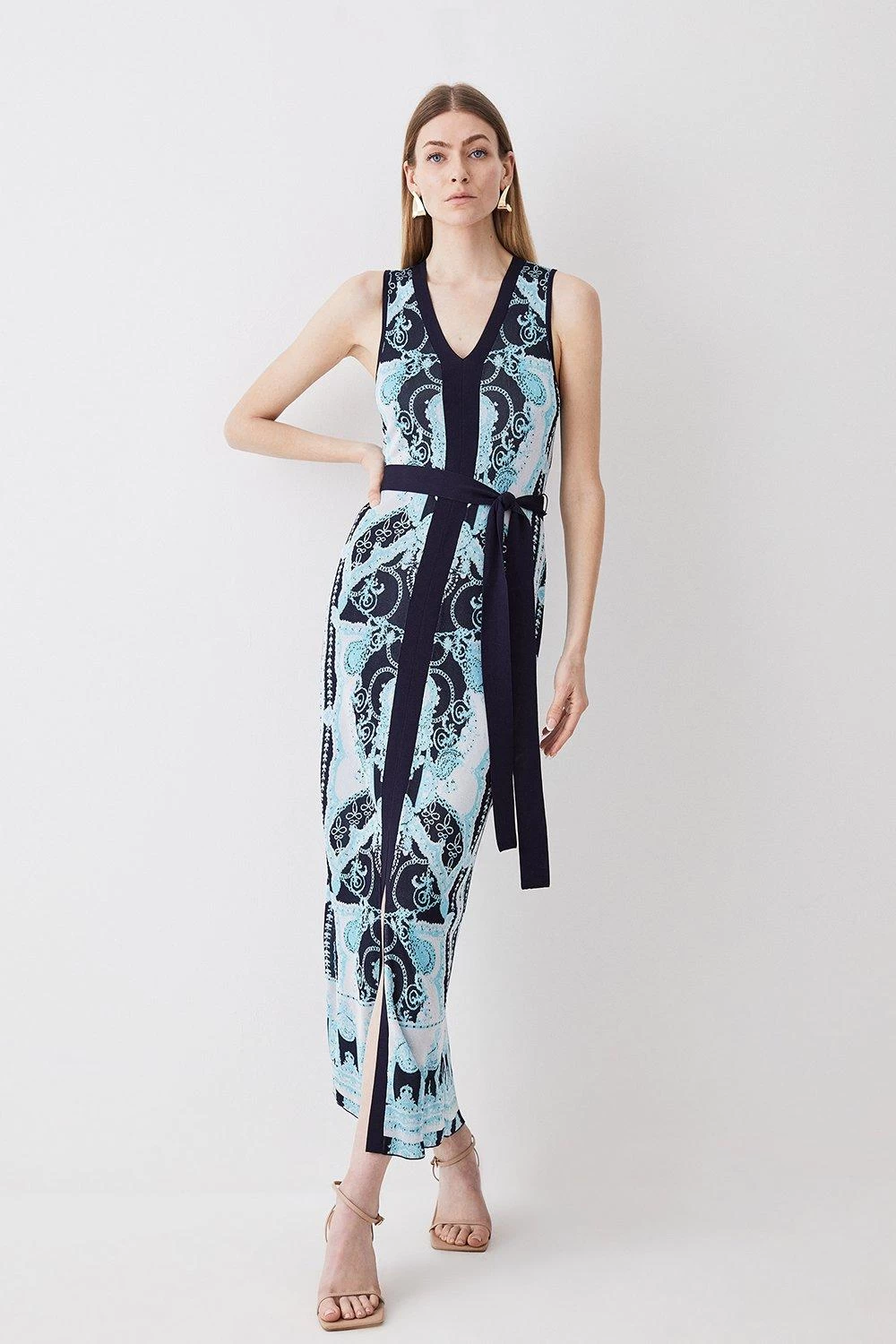 Karen Millen Slinky Jacquard Sleeveless Knitted Maxi Dress - Image 3