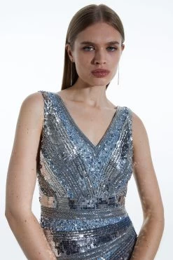 Karen Millen Tall Deco Crystal Embellished Plunge Midi Dress
