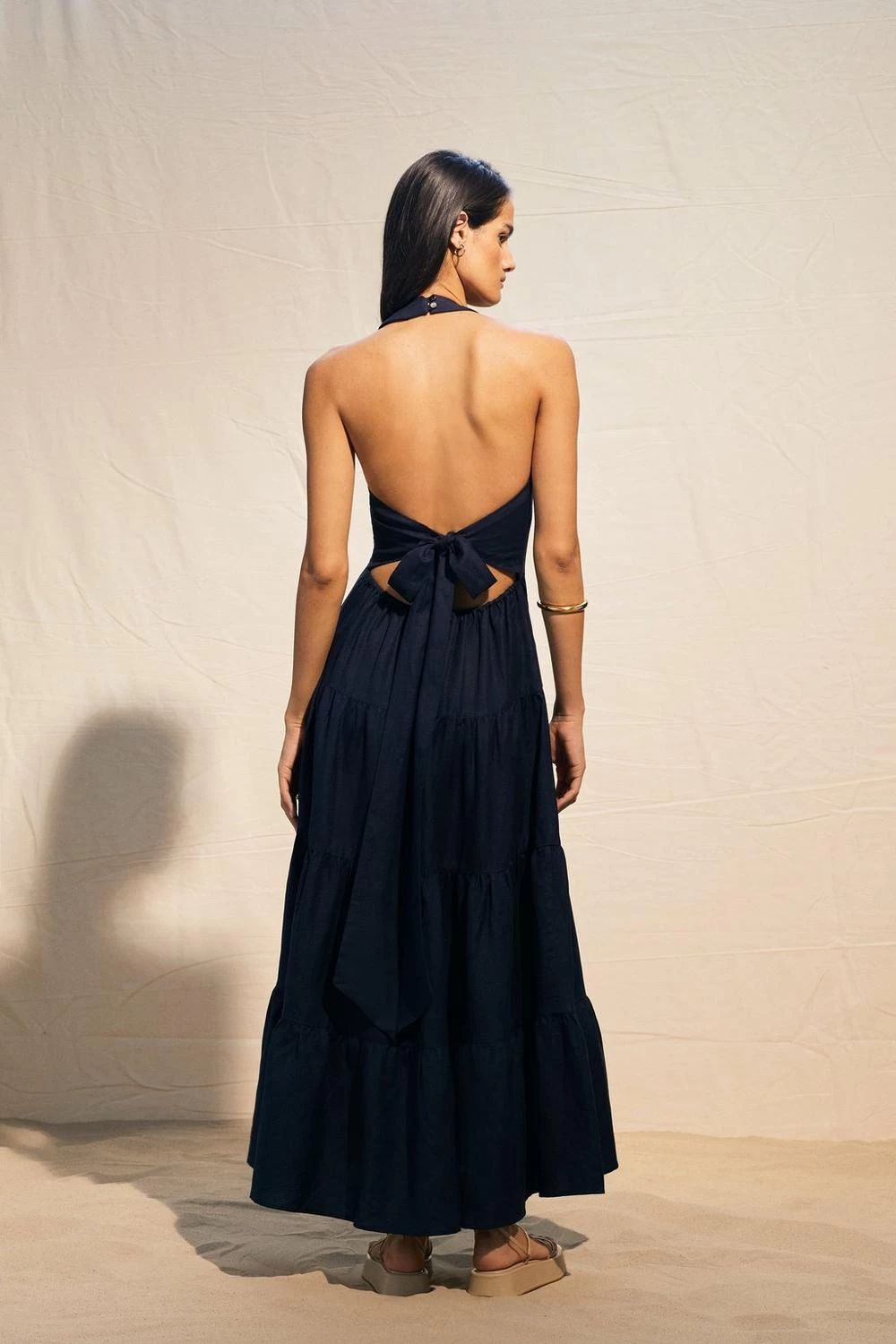 Karen Millen Viscose Linen Halterneck Tiered Maxi Dress - Image 5