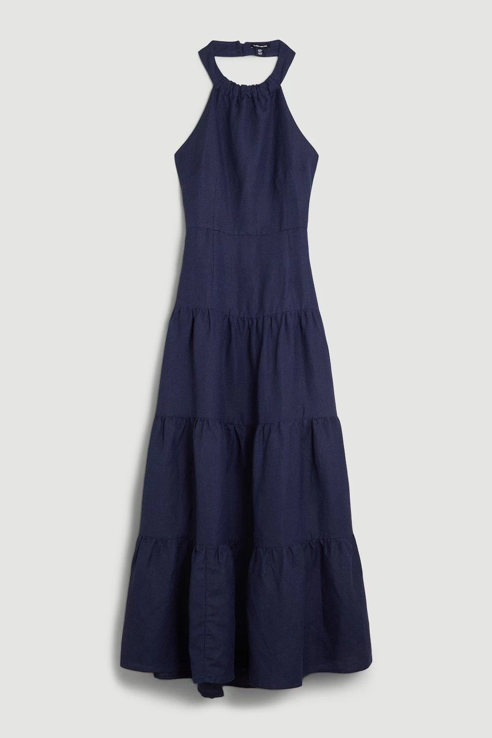 Karen Millen Viscose Linen Halterneck Tiered Maxi Dress