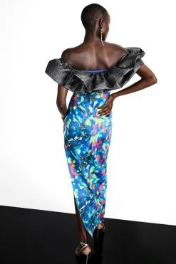 Karen Millen Weston Kaleidoscope Print Bardot Maxi Dress