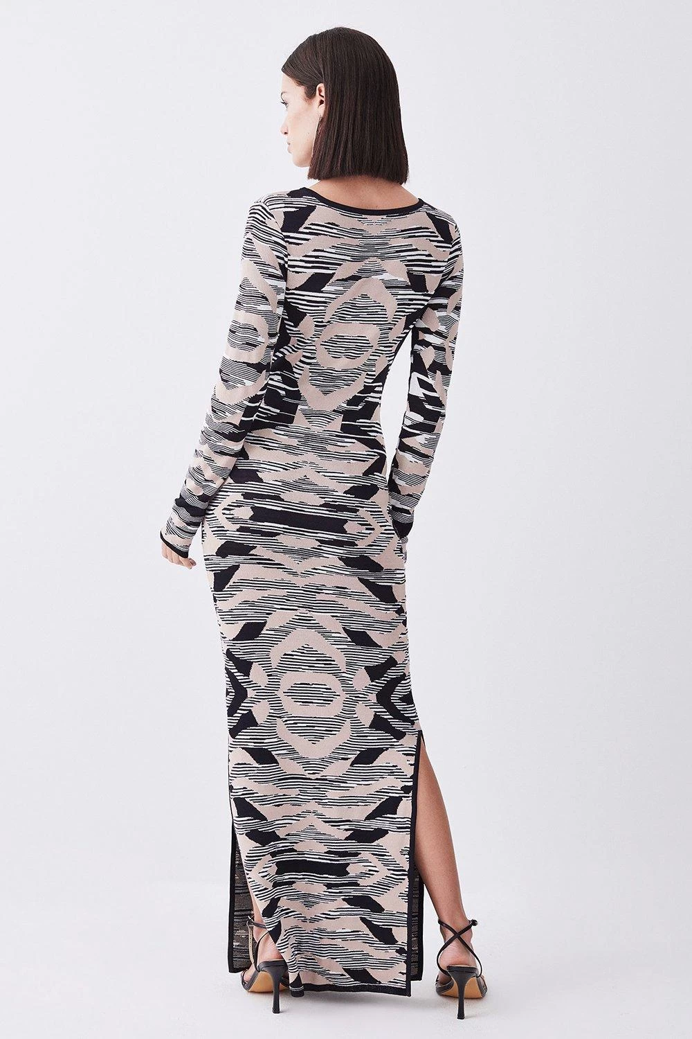 Karen Millen Petite Abstract Jacquard Knitted Maxi Column Dress - Image 4