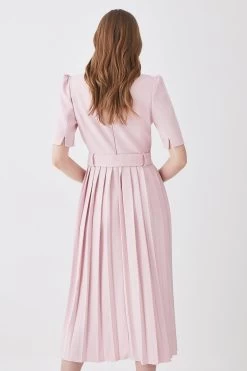 Karen Millen Structured Crepe Notch Neck Wrap Belted Forever Midi Dress