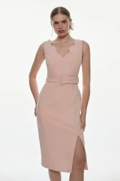 Karen Millen Tall Compact Stretch Scallop Detail Midi Dress