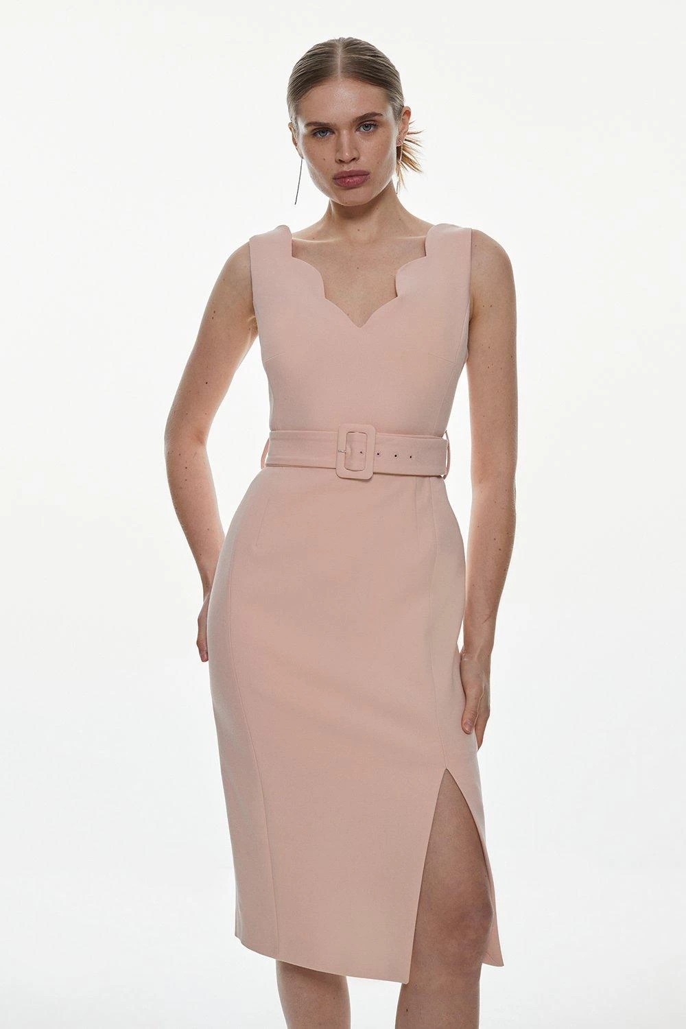 Karen Millen Tall Compact Stretch Scallop Detail Midi Dress