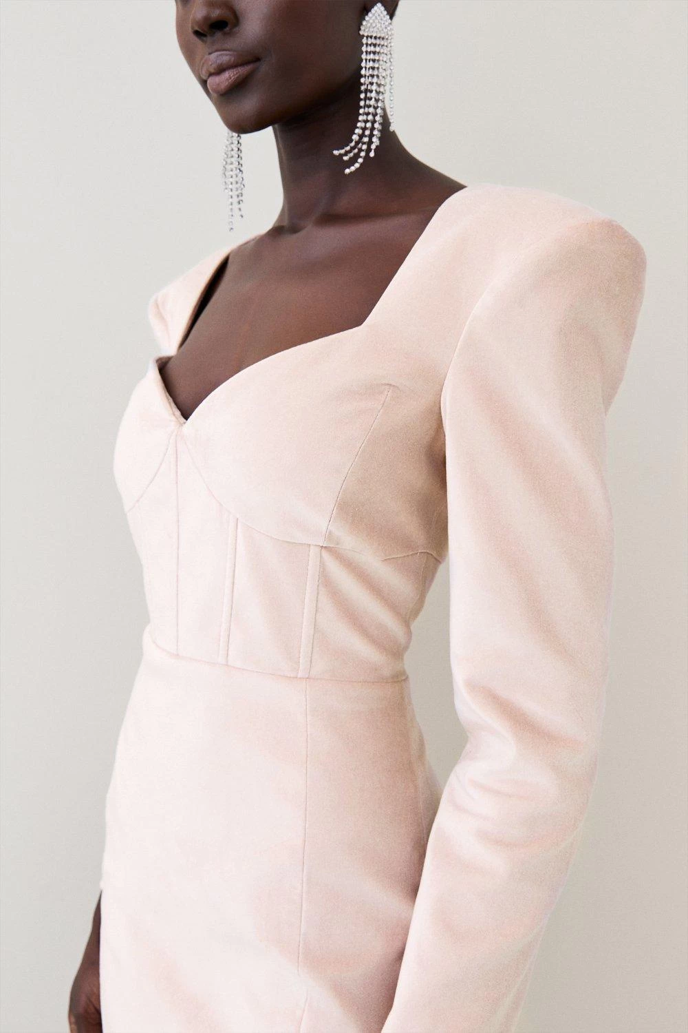 Karen Millen Velvet Corset Waist Detail Sleeved Mini Dress - Image 6