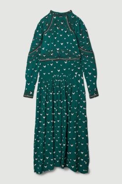 Karen Millen Tall Embroidered Cornelli Tape Woven Dress