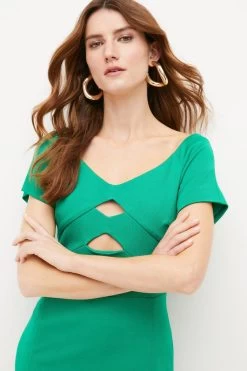 Karen Millen Italian Structured Jersey Key Hole Midi Dress