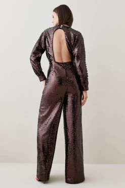Karen Millen Fringed Sequinned V Neck Jumpsuit