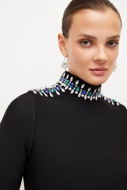 Karen Millen Embellished Bandage Knit Skater Mini Dress