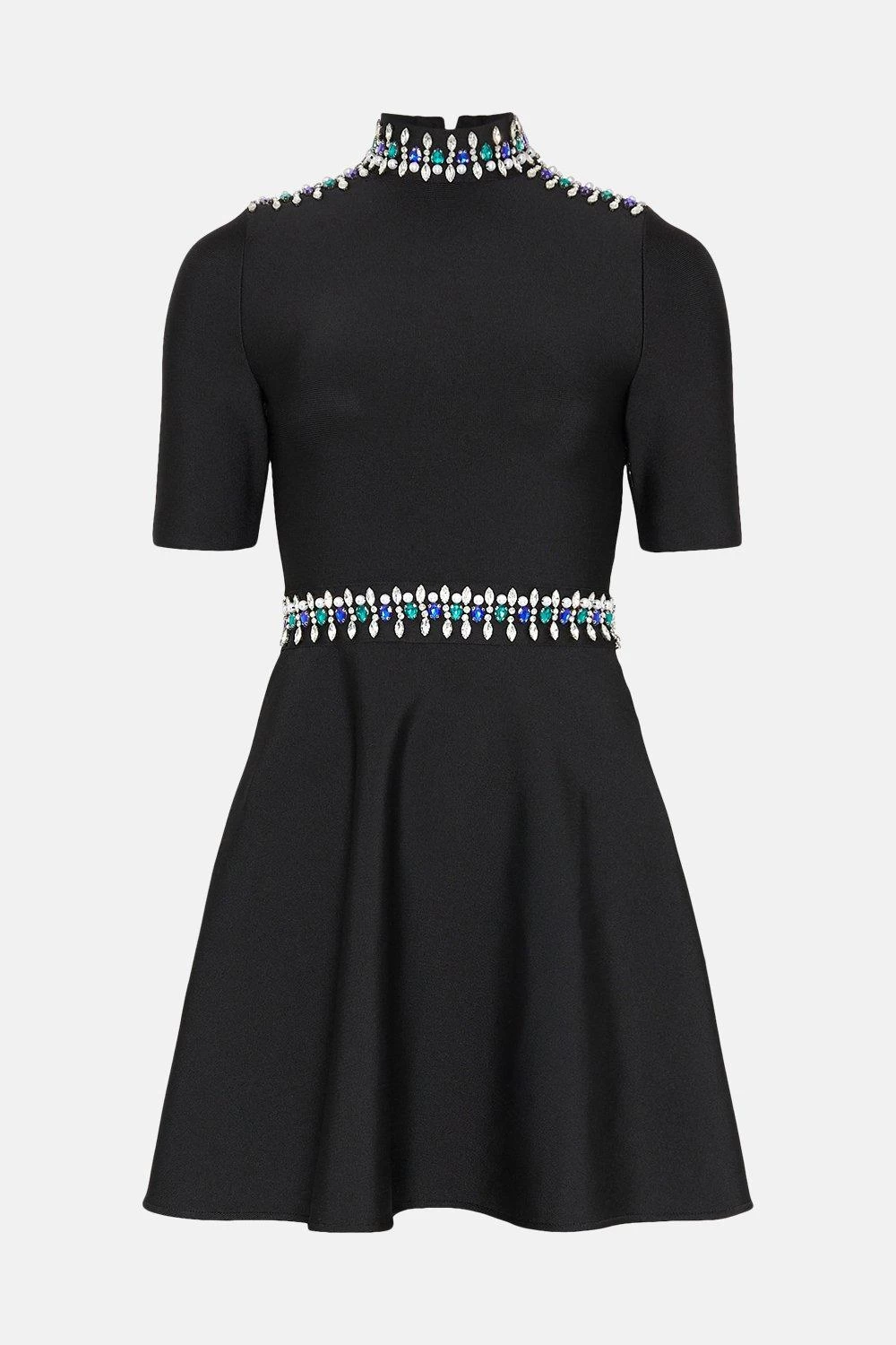 Karen Millen Embellished Bandage Knit Skater Mini Dress - Image 4