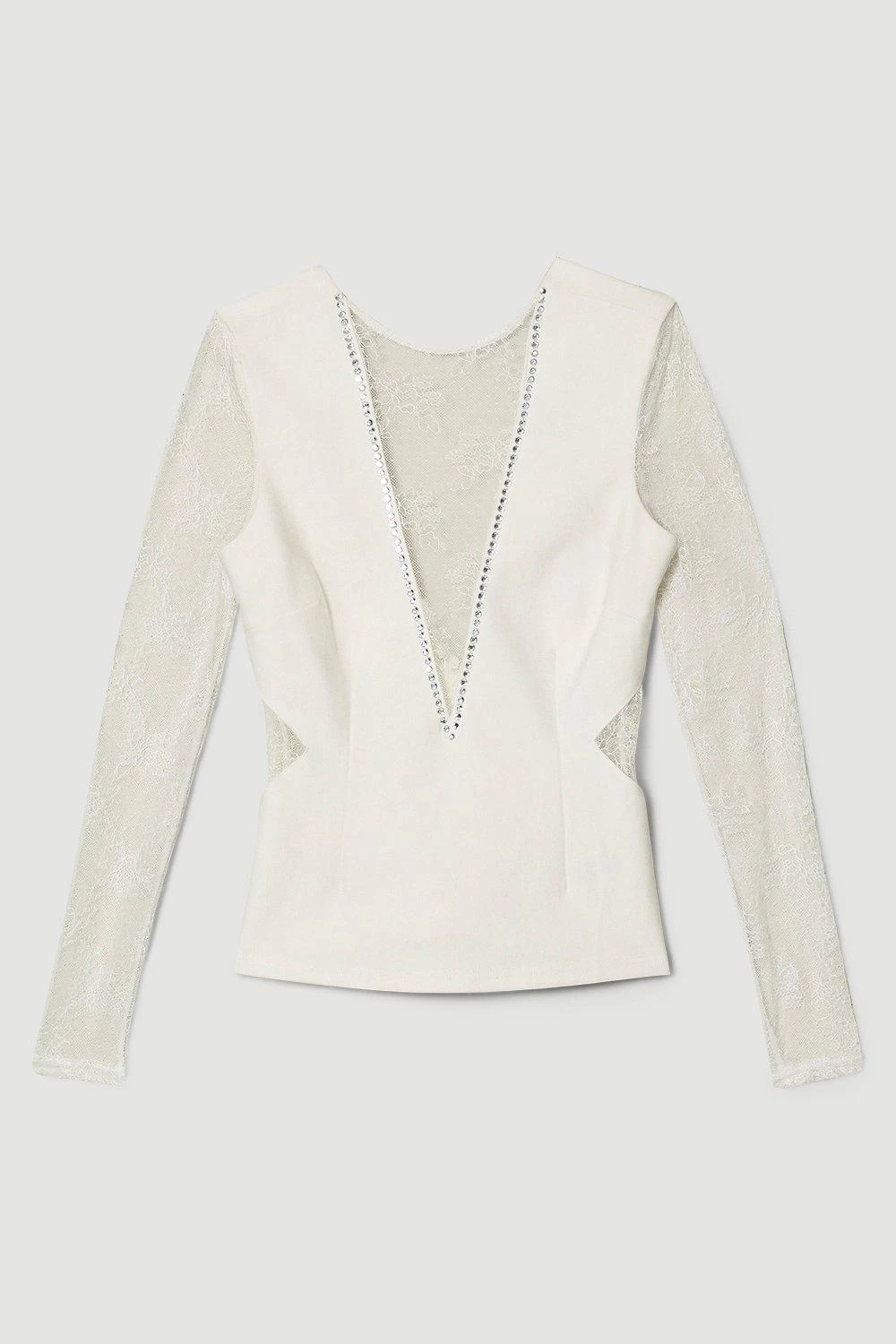 Karen Millen Lace Front Diamante Long Sleeve Top - Image 2
