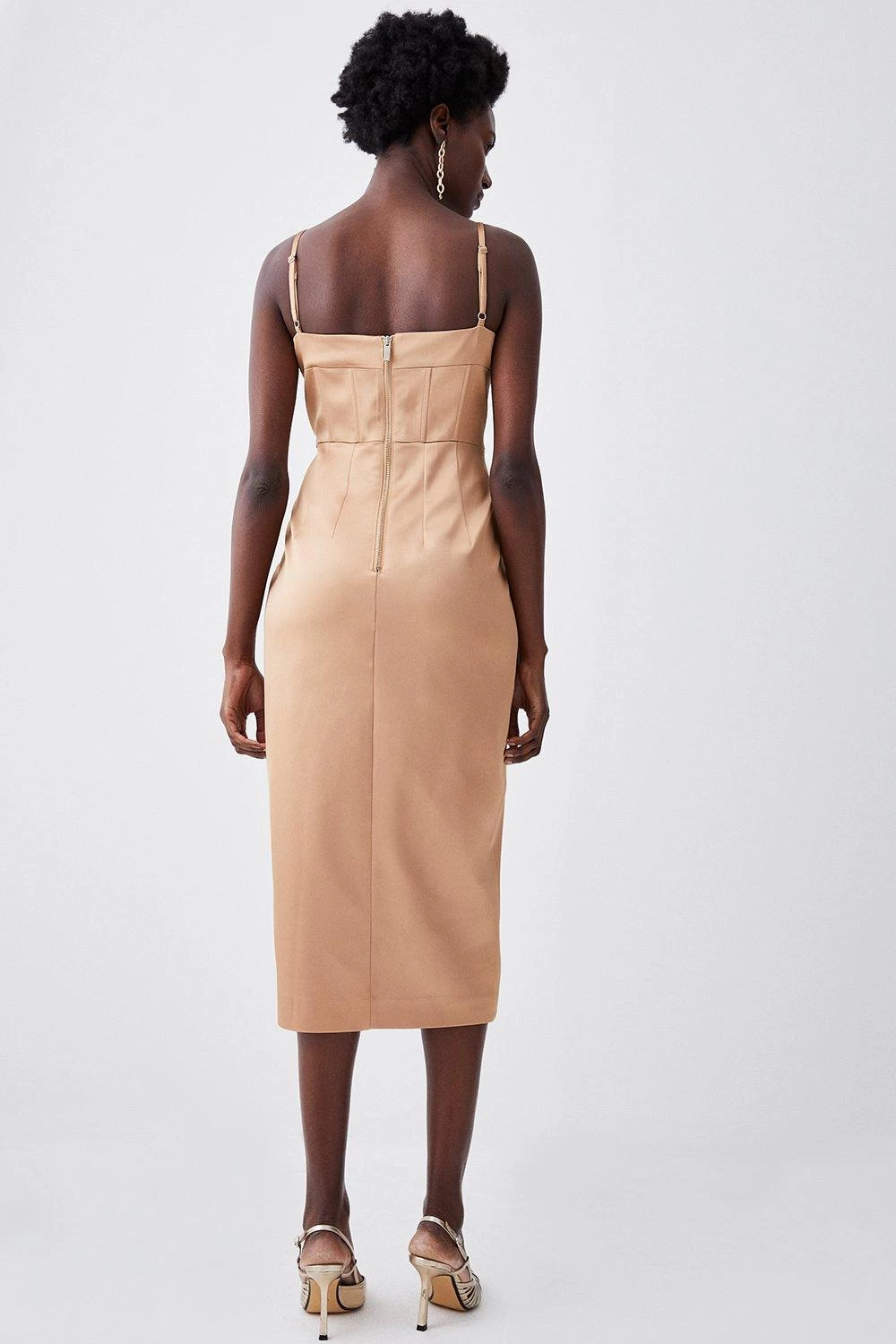 Karen Millen Italian Structured Satin Corset Detail Pencil Midi Dress - Image 3