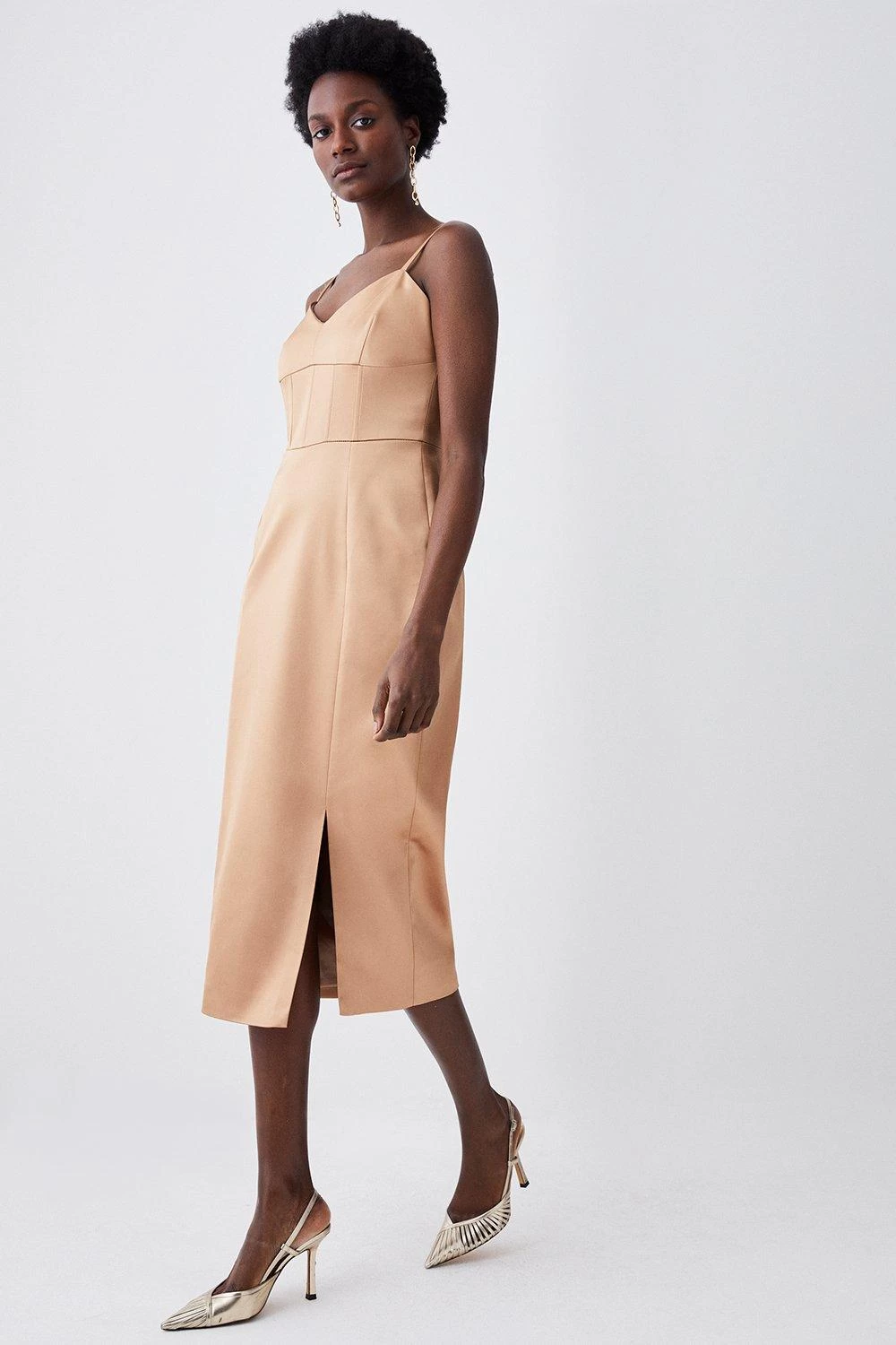 Karen Millen Italian Structured Satin Corset Detail Pencil Midi Dress - Image 4