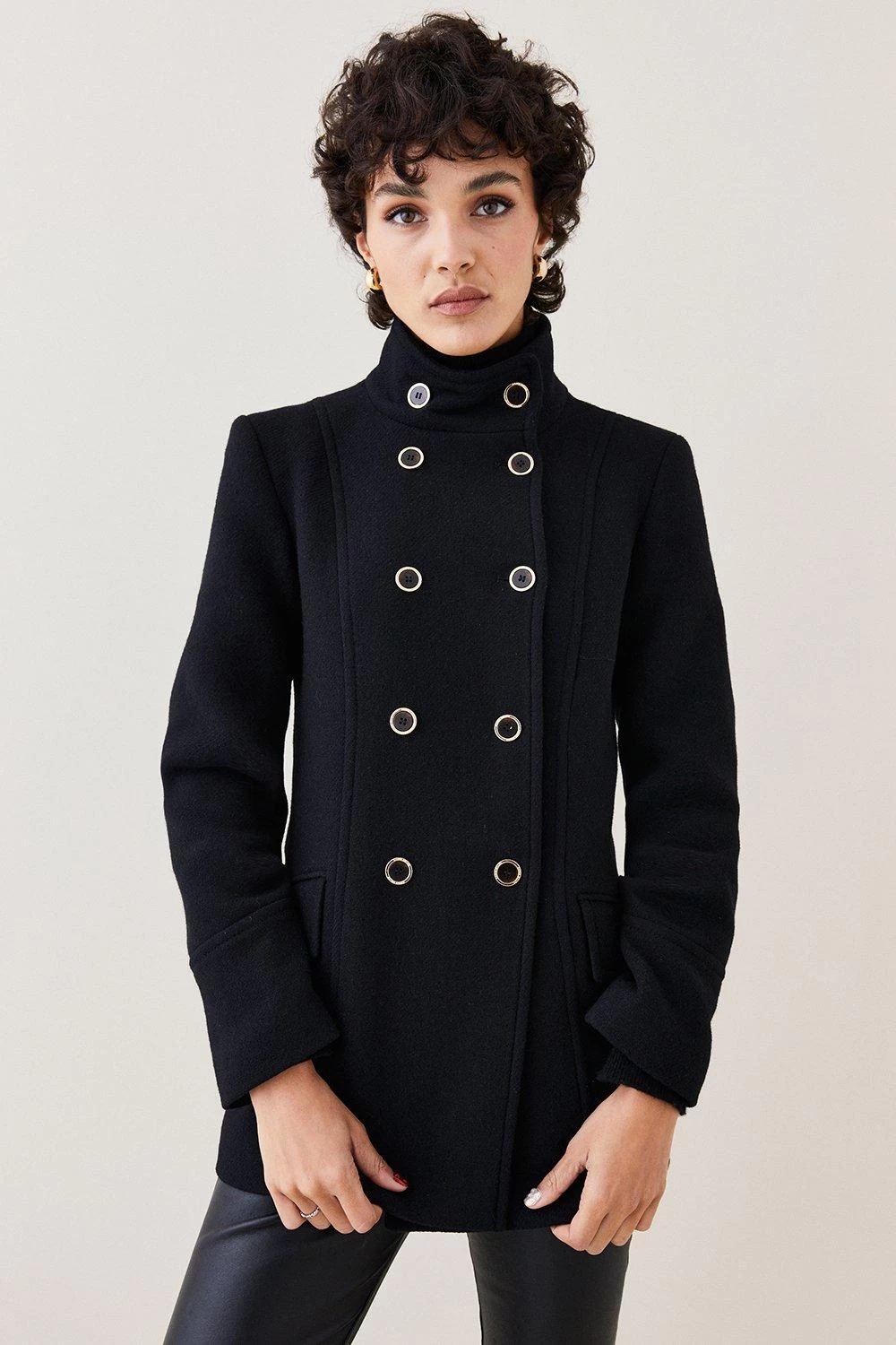 Karen Millen Italian Wool Mix Double Breasted Short Formal Coat - Image 2