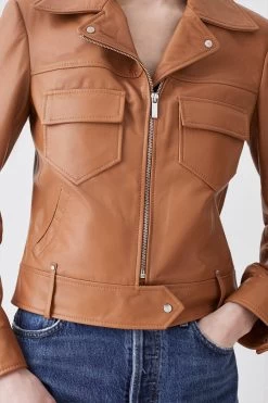 Karen Millen Leather Pocket Detail Belted Biker Jacket